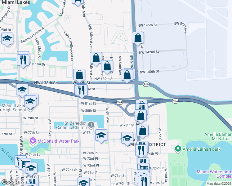 map of restaurants, bars, coffee shops, grocery stores, and more near 540 West 83rd Street in Hialeah