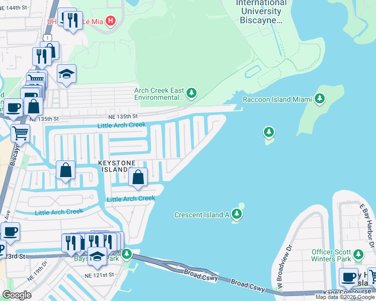 map of restaurants, bars, coffee shops, grocery stores, and more near 13015 Biscayne Island Terrace in North Miami