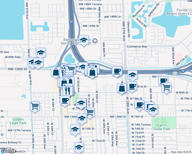 map of restaurants, bars, coffee shops, grocery stores, and more near 2999 Graham Dairy Road in Hialeah