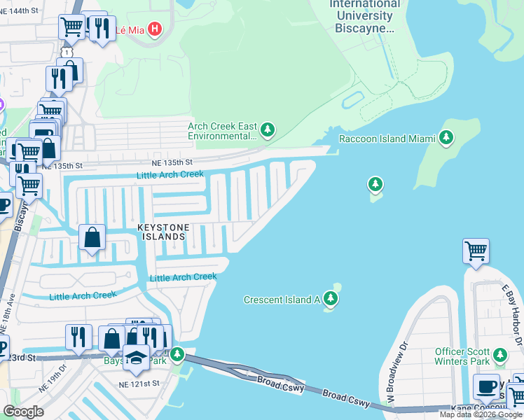 map of restaurants, bars, coffee shops, grocery stores, and more near 13015 Biscayne Island Terrace in North Miami