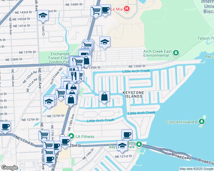 map of restaurants, bars, coffee shops, grocery stores, and more near 13080 Coronado Terrace in North Miami
