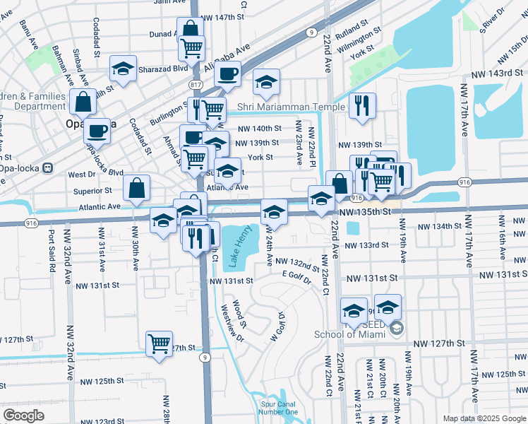 map of restaurants, bars, coffee shops, grocery stores, and more near 2407 Northwest 135th Street in Miami