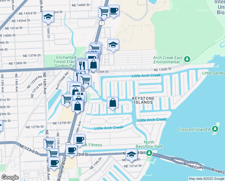 map of restaurants, bars, coffee shops, grocery stores, and more near 13080 Coronado Terrace in North Miami