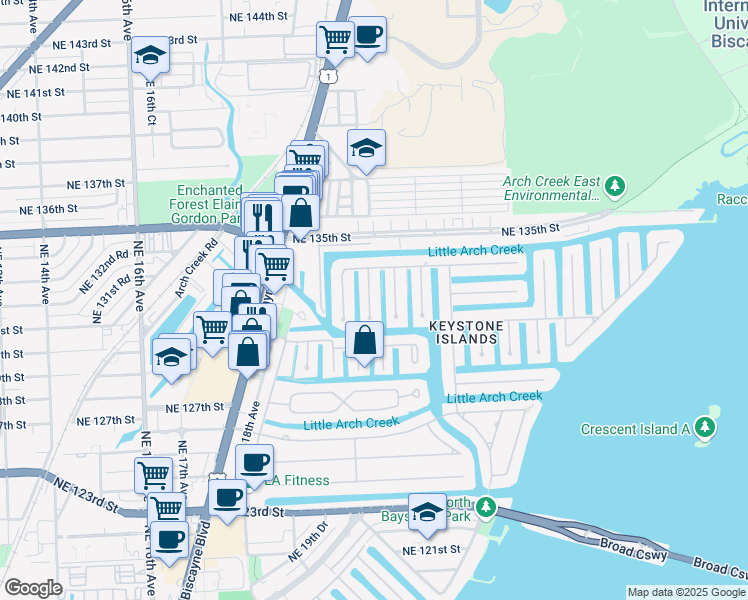 map of restaurants, bars, coffee shops, grocery stores, and more near 13080 Coronado Terrace in North Miami
