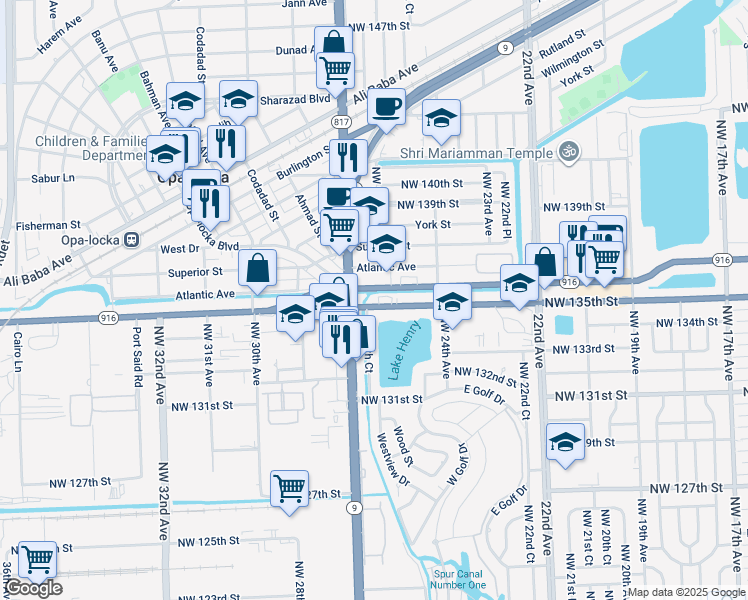 map of restaurants, bars, coffee shops, grocery stores, and more near 2621 Northwest 135th Street in Miami