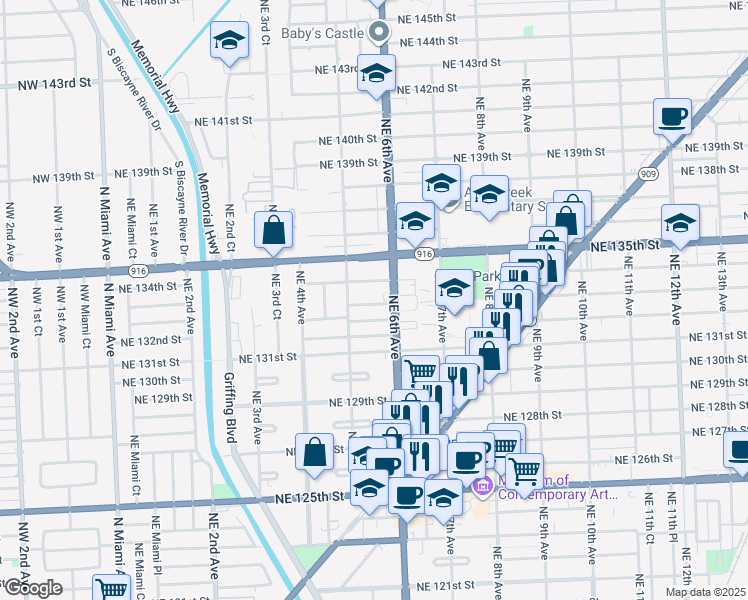 map of restaurants, bars, coffee shops, grocery stores, and more near in North Miami