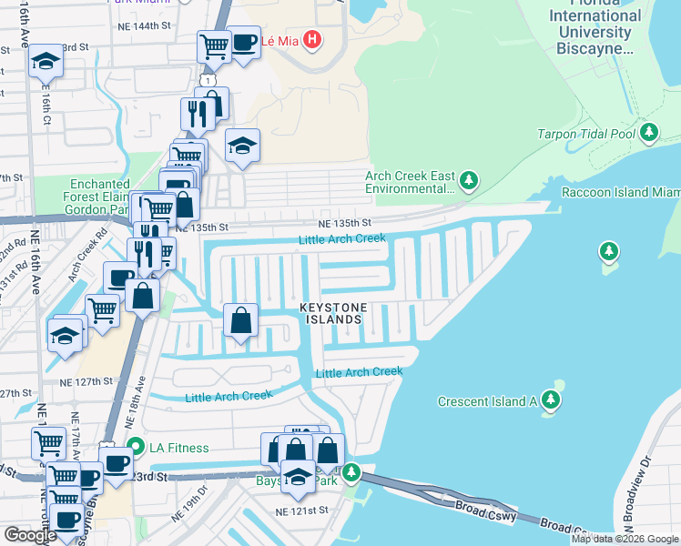 map of restaurants, bars, coffee shops, grocery stores, and more near 2300 Magnolia Drive in North Miami