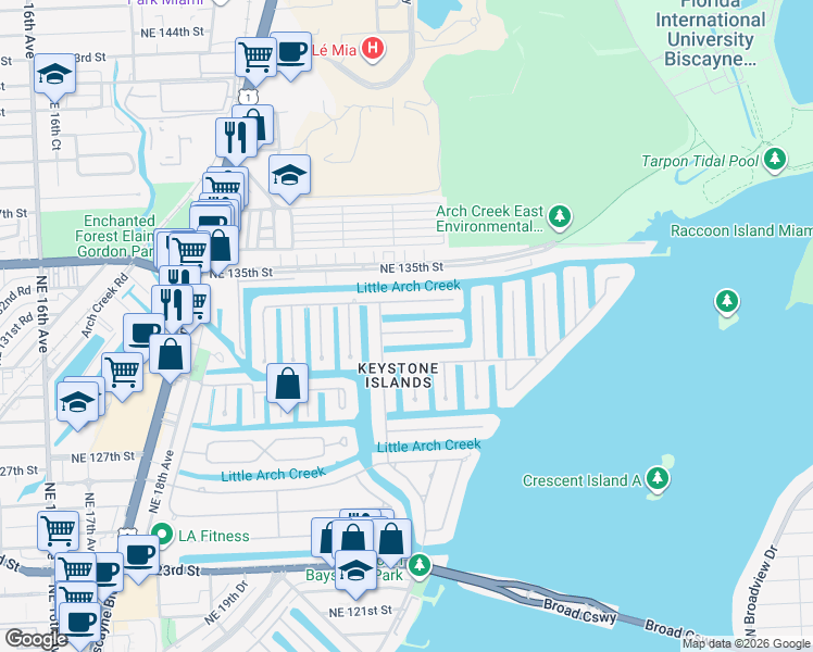 map of restaurants, bars, coffee shops, grocery stores, and more near 2300 Magnolia Drive in North Miami