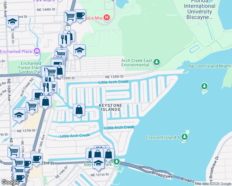 map of restaurants, bars, coffee shops, grocery stores, and more near 2300 Magnolia Drive in North Miami