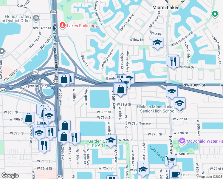 map of restaurants, bars, coffee shops, grocery stores, and more near 8360 West 16th Avenue in Hialeah