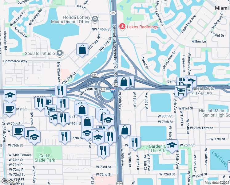 map of restaurants, bars, coffee shops, grocery stores, and more near in Miami Gardens