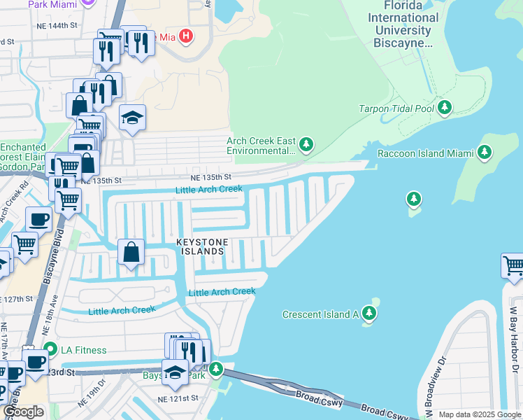 map of restaurants, bars, coffee shops, grocery stores, and more near 13290 Arch Creek Terrace in North Miami
