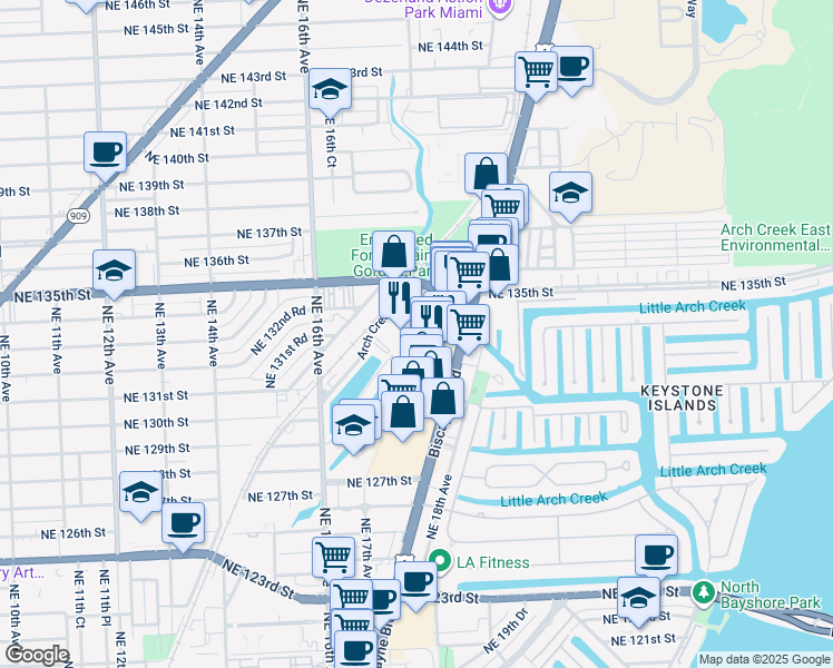 map of restaurants, bars, coffee shops, grocery stores, and more near 1771 Venice Lane in North Miami