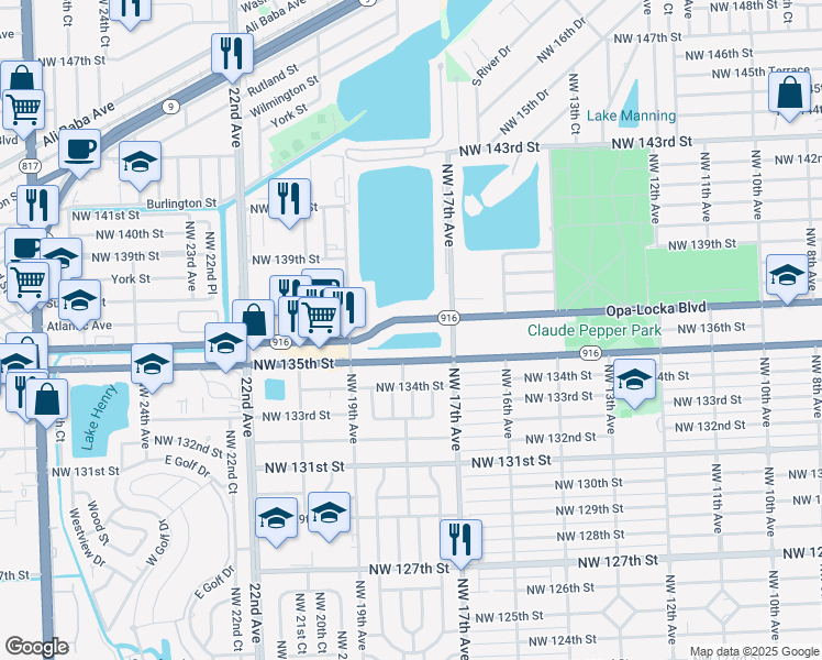 map of restaurants, bars, coffee shops, grocery stores, and more near 1770 Opa-Locka Boulevard in Opa-locka