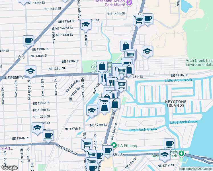 map of restaurants, bars, coffee shops, grocery stores, and more near 1771 Venice Lane in North Miami