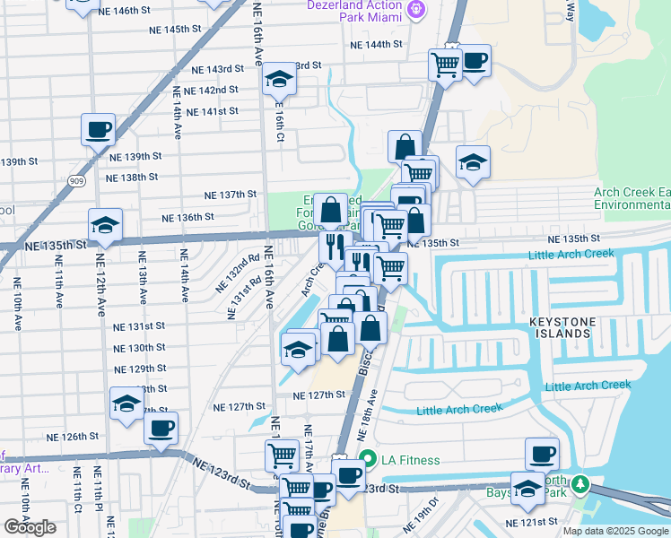 map of restaurants, bars, coffee shops, grocery stores, and more near 1771 Venice Lane in North Miami