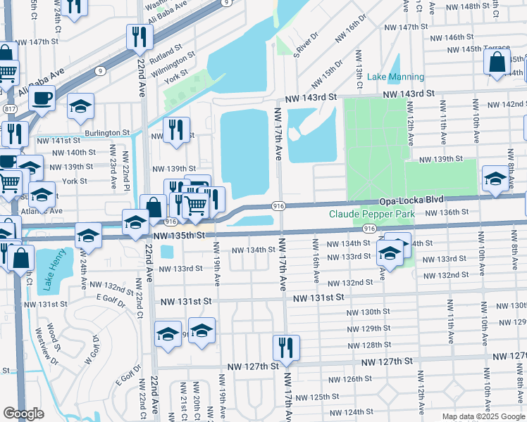 map of restaurants, bars, coffee shops, grocery stores, and more near 1770 Opa-Locka Boulevard in Opa-locka