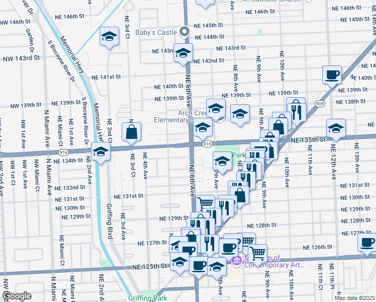 map of restaurants, bars, coffee shops, grocery stores, and more near 13480 Northeast 6th Avenue in North Miami