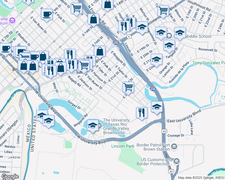 map of restaurants, bars, coffee shops, grocery stores, and more near 1244 East 22nd Street in Brownsville