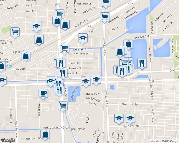 map of restaurants, bars, coffee shops, grocery stores, and more near 2298 Northwest 136th Terrace in Opa-locka