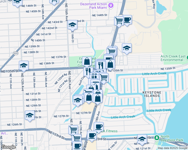 map of restaurants, bars, coffee shops, grocery stores, and more near 1771 Venice Lane in North Miami