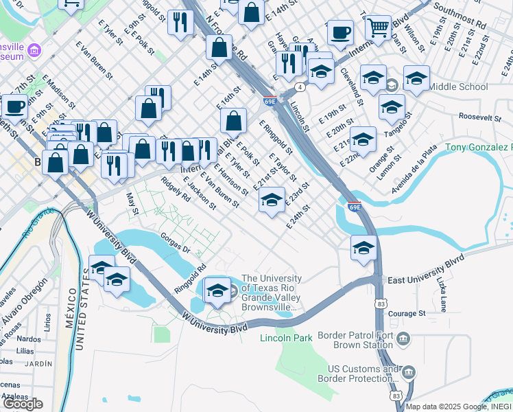 map of restaurants, bars, coffee shops, grocery stores, and more near 1244-1298 East 22nd Street in Brownsville