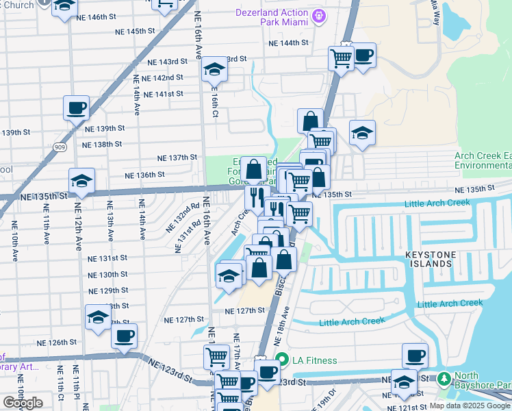 map of restaurants, bars, coffee shops, grocery stores, and more near 1771 Venice Lane in North Miami