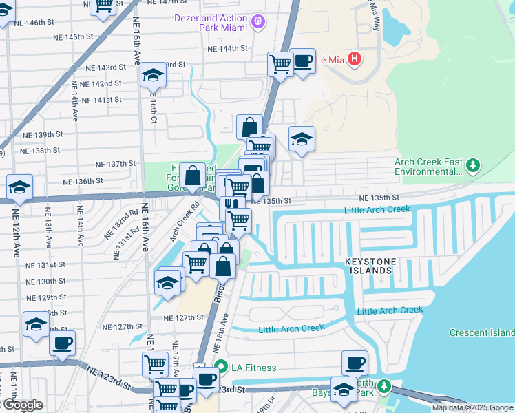map of restaurants, bars, coffee shops, grocery stores, and more near in North Miami