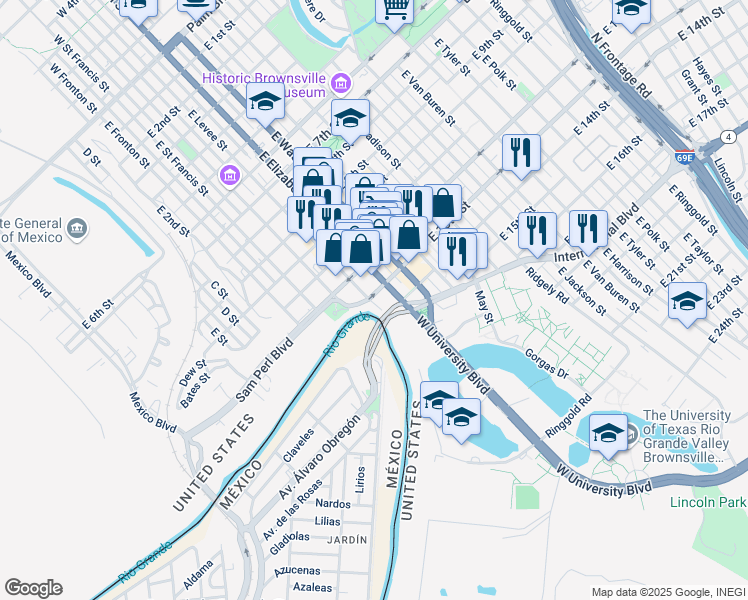 map of restaurants, bars, coffee shops, grocery stores, and more near 400 East 13th Street in Brownsville