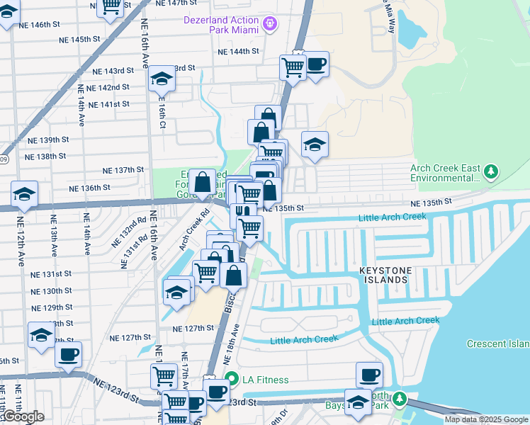 map of restaurants, bars, coffee shops, grocery stores, and more near in North Miami