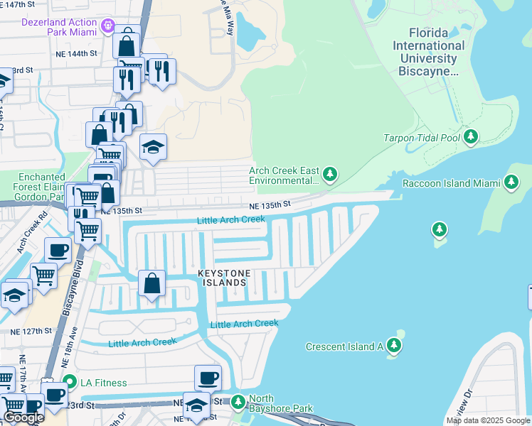map of restaurants, bars, coffee shops, grocery stores, and more near 2430 Northeast 135th Street in North Miami