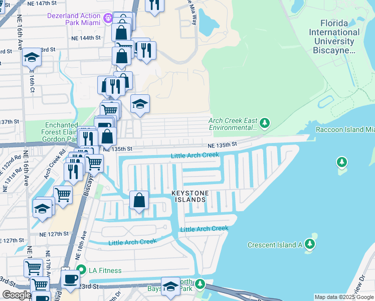 map of restaurants, bars, coffee shops, grocery stores, and more near 13506 Northeast 24th Court in North Miami