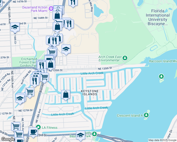 map of restaurants, bars, coffee shops, grocery stores, and more near 2350 Northeast 135th Street in North Miami