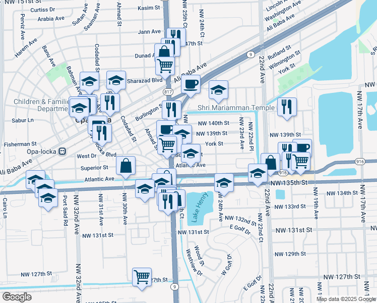 map of restaurants, bars, coffee shops, grocery stores, and more near 13850 Northwest 26th Avenue in Opa-locka