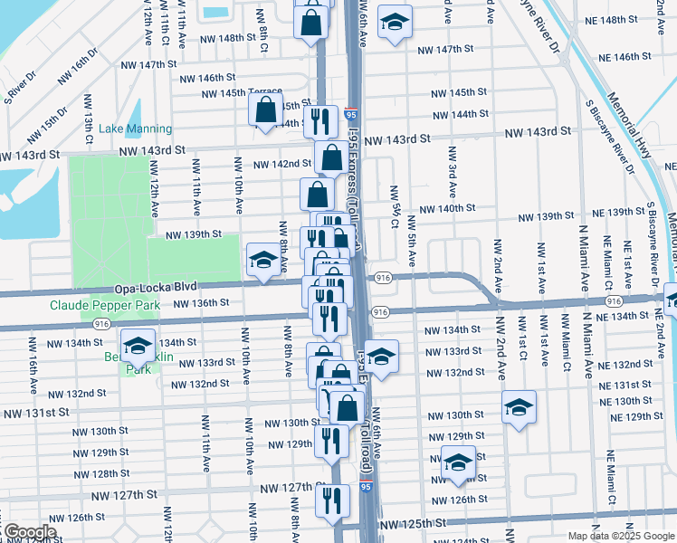 map of restaurants, bars, coffee shops, grocery stores, and more near 13729 Northwest 7th Avenue in North Miami