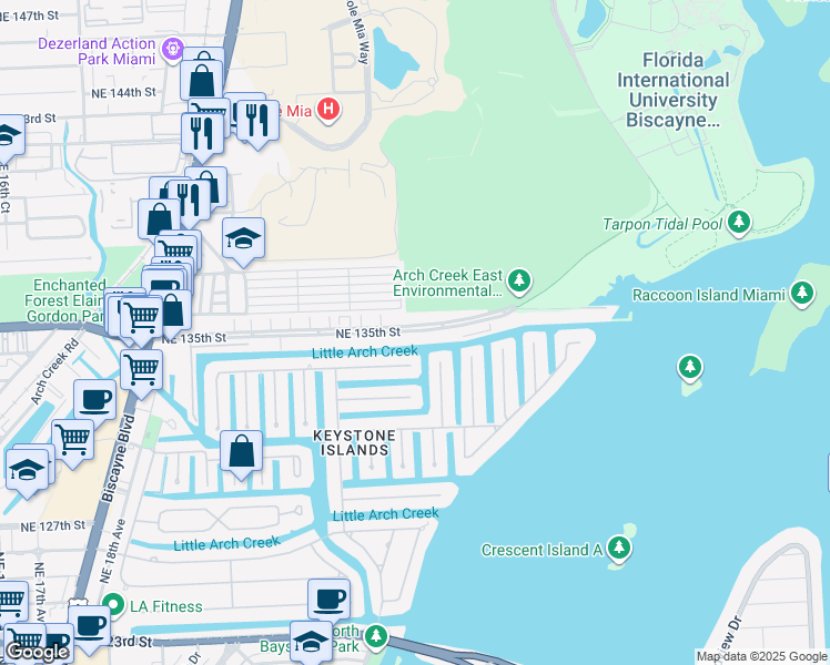 map of restaurants, bars, coffee shops, grocery stores, and more near 2426 Northeast 135th Street in North Miami