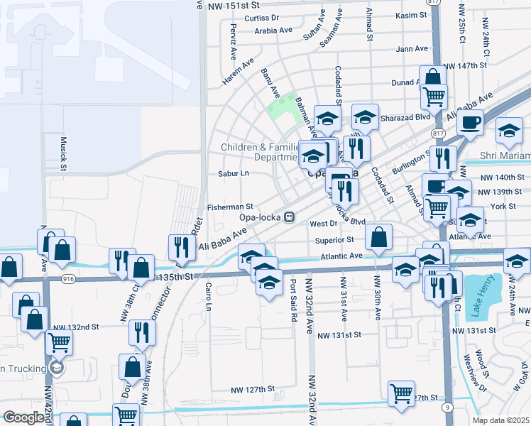 map of restaurants, bars, coffee shops, grocery stores, and more near in Opa-locka