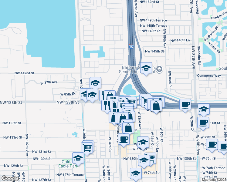 map of restaurants, bars, coffee shops, grocery stores, and more near 8551 West 33rd Avenue in Hialeah
