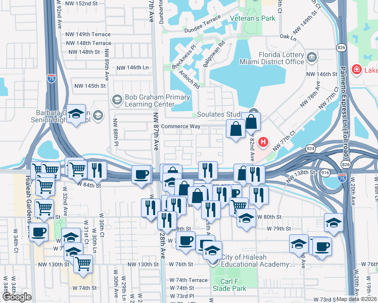 map of restaurants, bars, coffee shops, grocery stores, and more near 8548 Northwest 141st Terrace in Hialeah