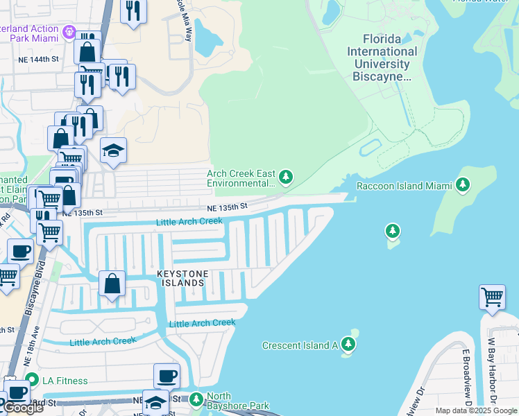 map of restaurants, bars, coffee shops, grocery stores, and more near in North Miami Beach