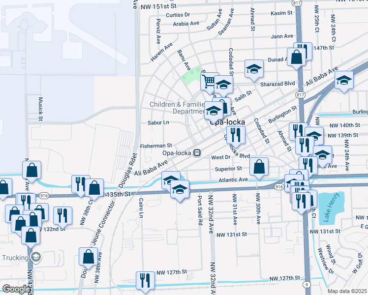 map of restaurants, bars, coffee shops, grocery stores, and more near in Opa-locka