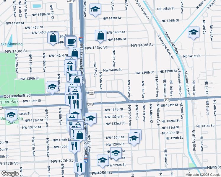 map of restaurants, bars, coffee shops, grocery stores, and more near 13720 Northwest 4th Court in North Miami