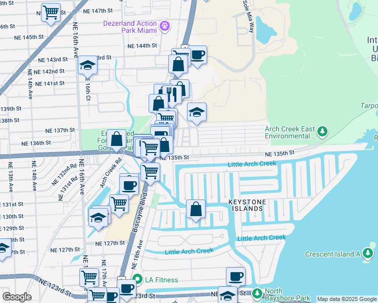 map of restaurants, bars, coffee shops, grocery stores, and more near 1981 Northeast 135th Street in North Miami