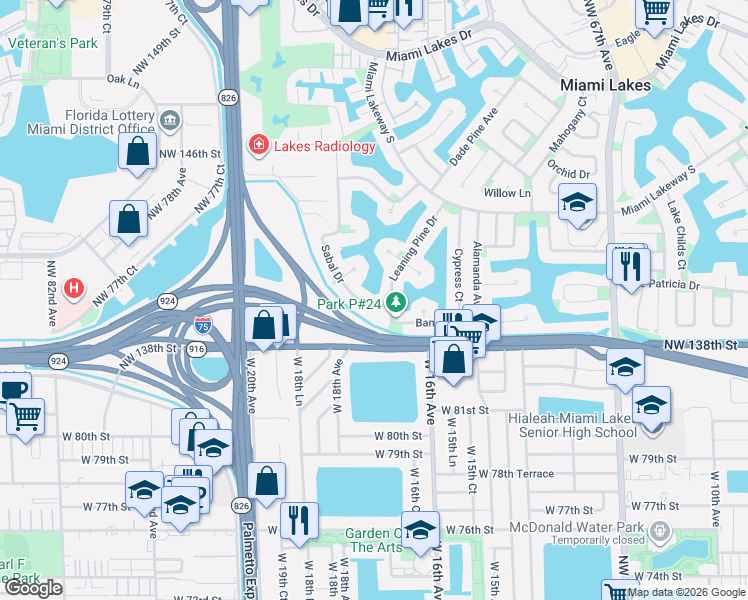 map of restaurants, bars, coffee shops, grocery stores, and more near 7321 Sabal Drive in Miami Lakes
