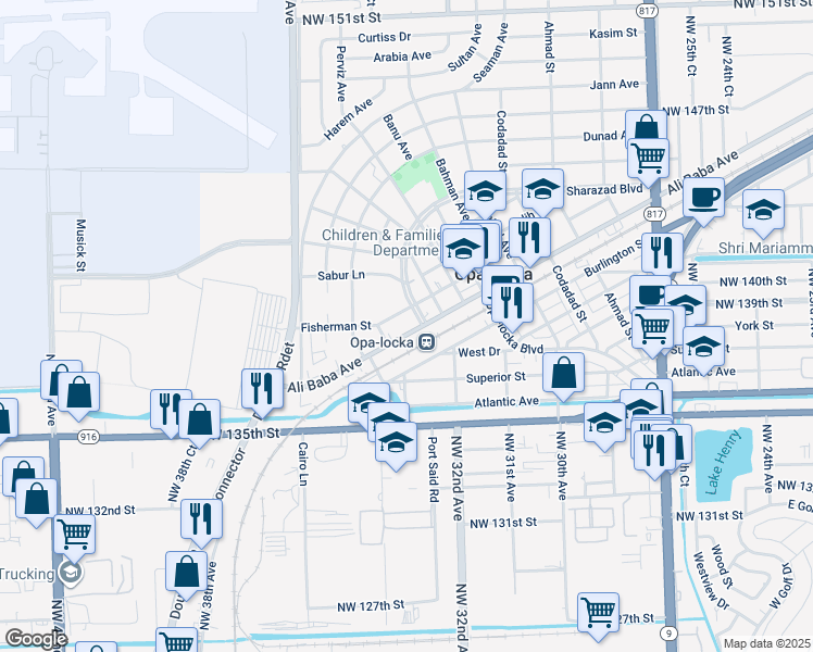 map of restaurants, bars, coffee shops, grocery stores, and more near in Opa-locka