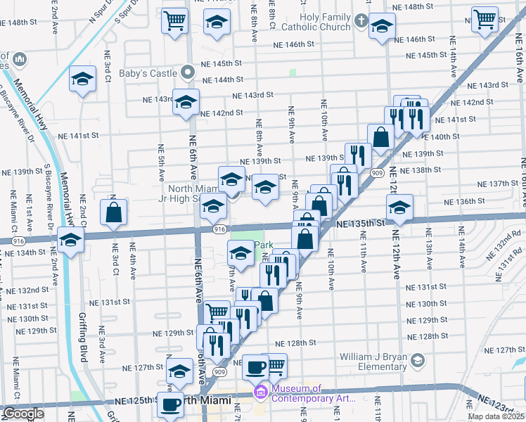 map of restaurants, bars, coffee shops, grocery stores, and more near 700 Northeast 137th Street in North Miami