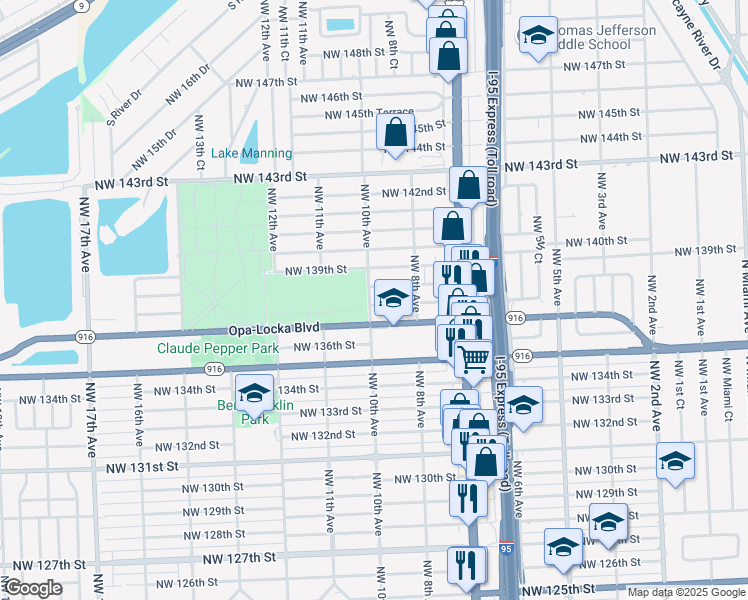 map of restaurants, bars, coffee shops, grocery stores, and more near 931 Northwest 137th Street in Miami