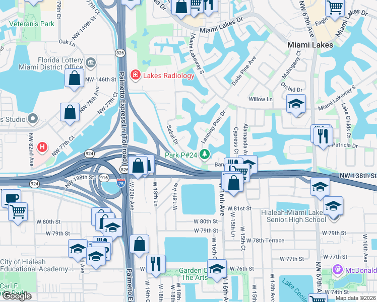 map of restaurants, bars, coffee shops, grocery stores, and more near 7321 Sabal Drive in Miami Lakes