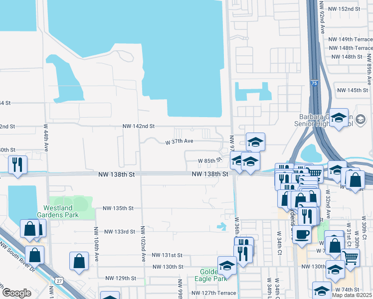 map of restaurants, bars, coffee shops, grocery stores, and more near 9715 Northwest 138th Street in Hialeah