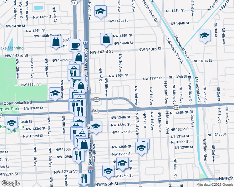 map of restaurants, bars, coffee shops, grocery stores, and more near 13720 Northwest 4th Court in North Miami